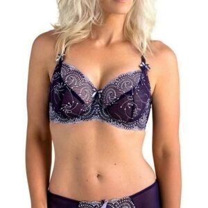 Fit Fully Yours Nicole Bra Lace Purple Unpadded Underwire Embroidered Size 30H
